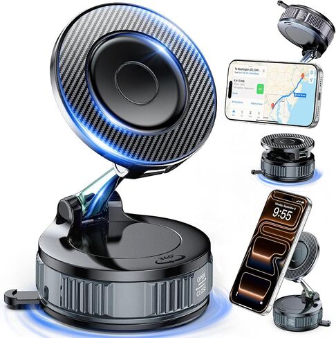 Car Phone Holder for Magsafe – [Carbon Fiber] Phone Mount for Car [Super Strong Magnetic, 360° Adjustable, 108LBS Vacuum Suction] Phone Holders for Your Car, Car Accessories for iPhone 17–12 Series in Kuwait