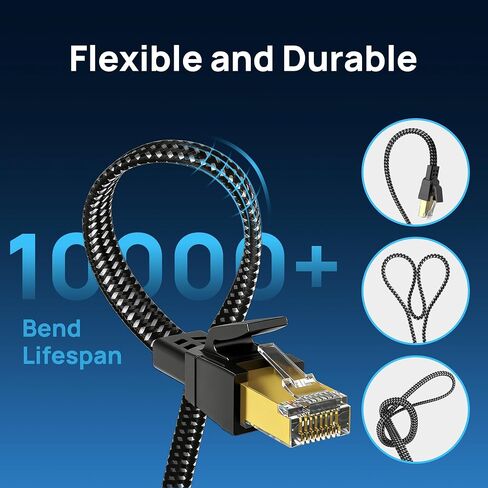 Orbram Cat 8 Ethernet Cable 3FT5PACK Nylon Braided Bundle with Cat 8 Ethernet Cable 10FT Black in Kuwait