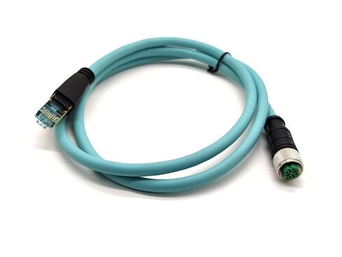 M12 4 Pin D Code Female to RJ45 Plug High Flex Cat7 Industrial Ethernet PVC Cable 1M in Kuwait
