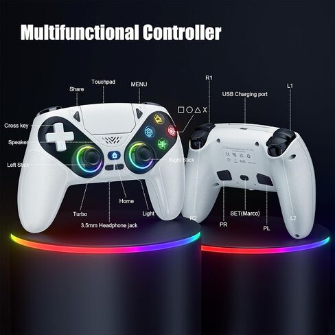 Gamrombo for PS5 Controller, Wireless Controller for PlayStation 5, PS5 Slim/Pro & PC with 9 Colors RGB Light, Dual Vibration, Turbo, Macro, 3.5mm Audio Jack & Speaker in Kuwait
