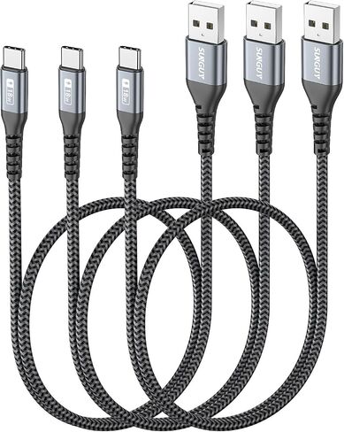SUNGUY USB C Cable 1.5FT [3Pack] 3A USB to USB C Cable Fast Charging Data Transfer Braided Compatible with iPhone 17/16/15 Series, Samsung Galaxy S25 S24 Ultra, Note10/9, USB C Devices in Saudi Arabia