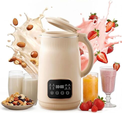 8-in-1 Nut Milk Maker, 1.5L 50oz Automatic Soy Milk Machine with 2 Mesh Filters, 24H Delay and Self-Cleaning, Apricot for Almond, Oat, and Plant-Based Drinks in Kuwait