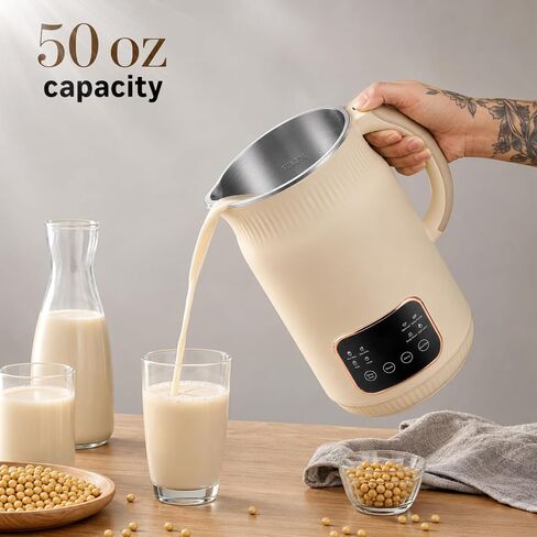 8-in-1 Nut Milk Maker, 1.5L 50oz Automatic Soy Milk Machine with 2 Mesh Filters, 24H Delay and Self-Cleaning, Apricot for Almond, Oat, and Plant-Based Drinks in Kuwait