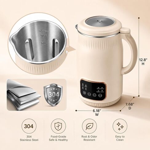 8-in-1 Nut Milk Maker, 1.5L 50oz Automatic Soy Milk Machine with 2 Mesh Filters, 24H Delay and Self-Cleaning, Apricot for Almond, Oat, and Plant-Based Drinks in Kuwait