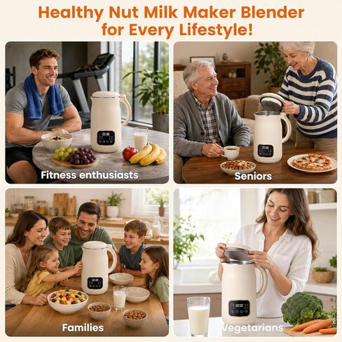8-in-1 Nut Milk Maker, 1.5L 50oz Automatic Soy Milk Machine with 2 Mesh Filters, 24H Delay and Self-Cleaning, Apricot for Almond, Oat, and Plant-Based Drinks in Kuwait