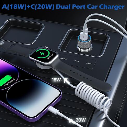 Car Charger for Apple Watch 38W iPhone Car Charger Fast Charging Adapter in Kuwait