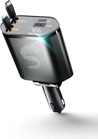 Retractable Car Charger USB C Fast Charging 120W, Car Accessories Cigarette Lighter Adapter Car iPhone17 16 15 14 13, Galaxy S26, Pixel Charger Travel Essentials Gift for Travelers, Men, Women in Kuwait