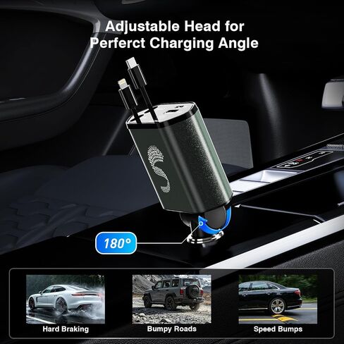 Retractable Car Charger USB C Fast Charging 120W, Car Accessories Cigarette Lighter Adapter Car iPhone17 16 15 14 13, Galaxy S26, Pixel Charger Travel Essentials Gift for Travelers, Men, Women in Kuwait