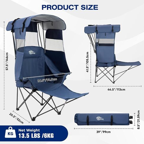Bolosy Camping Chair with Foot Rest Beach Chair with Canopy Shade in Kuwait