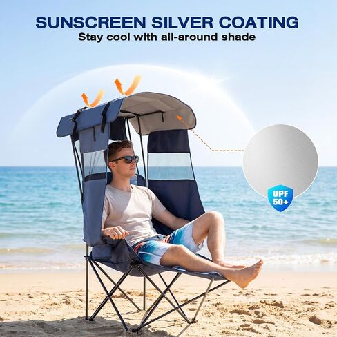 Bolosy Camping Chair with Foot Rest Beach Chair with Canopy Shade in Kuwait