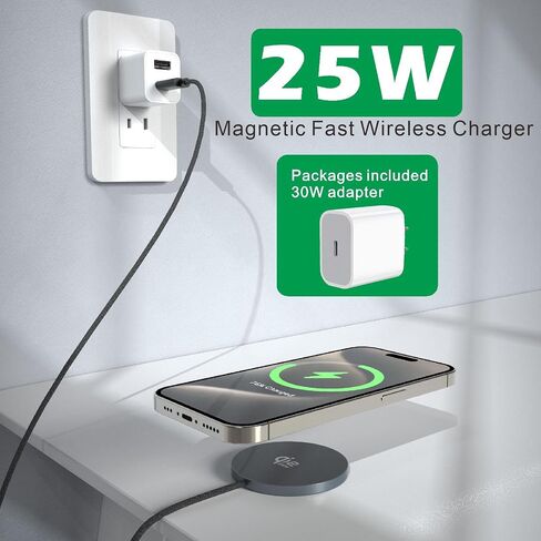 25W Magnetic Wireless Charger :Qi2.2 Qi2 Compatible with MagSafe Fast Charger for iPhone Air 17e 17 16 15 14 Pro Max, Samsung Galaxy S26 S25, Google Pixel 11 10&AirPods, Gift for Desk Travel in Kuwait