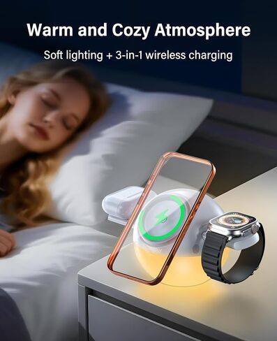Moon Lamp 8 Color LED Night Light with 3 in 1 Wireless Charger for iPhone 17-12 Series,iWatch, Airpods One Touch Hidden System Best Birthday Gift Ideas Teenage,Applicable for Bedroom/Teen Girl Gifts in Kuwait