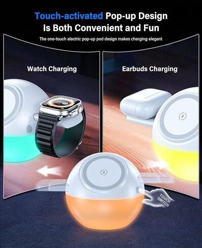 Moon Lamp 8 Color LED Night Light with 3 in 1 Wireless Charger for iPhone 17-12 Series,iWatch, Airpods One Touch Hidden System Best Birthday Gift Ideas Teenage,Applicable for Bedroom/Teen Girl Gifts in Kuwait