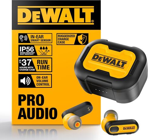 DEWALT Heavy Duty True Wireless Ear Buds, Bluetooth Headphones with Type C Charging Case Included, Over 37 Hours of Battery Life, Easy Setup for iPhone, Perfect for Jobsite, Outdoor Work, Yellow in Kuwait