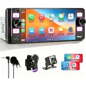 Single Din Car Stereo - 6.5" Car Radio with Wireless Apple CarPlay Android Auto,Touchscreen Radio Bluetooth 5.2 Support Mirror Link,Backup Camera GPS USB & Type-C Fast Charging FM EQ MIC in Kuwait
