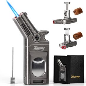 Tesonway Torch Lighter with Windproof Single Jet Flame, Straight & V Cutters, Cigar Draw Enhancer, Refillable Butane Torch Lighter, Gift for Cigar Lovers (Butane Not Included) in Kuwait