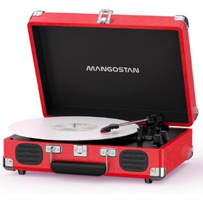 Cherry Red Bluetooth Suitcase Record Player, 3-Speed Turntable in Kuwait