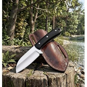 7.5" Hunting Knife - D2 Steel Fixed Blade with 3.5" Razor Sharp Edge - Ergonomic Micarta Handle - Genuine Handcrafted Cowhide Leather Sheath - Compact Bushcraft, Survival & Skinning Tool in Kuwait