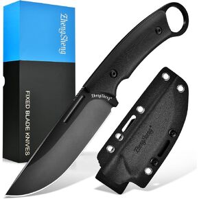 ZhengSheng Fixed Blade Knife with Sheath, 4.0" DC53 Steel blade with Black Titanium Coating and G10 Handle Full Tang Outdoor Camping Hiking Survival Knives for Men Women in Kuwait