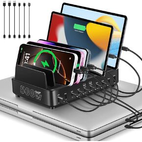 500W Charging Station for Multiple Devices, 10-Port USB C Fast Charger Stations,Dual USB-C 120W and 8 Ports Fast Charging Multi-Device Organizer Charging Dock Hub for Laptop Phone Tablet in Kuwait