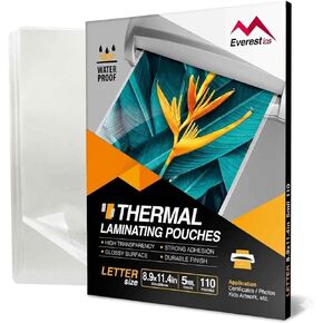 Everest Thermal Laminating Sheets, 8.9 x 11.4 Inches, 5 Mil Thick, 110 Pack, Non-Toxic Material and Adhesive, Letter Size Laminated Pouches for Documents, Clear (TH0500-03) in Kuwait