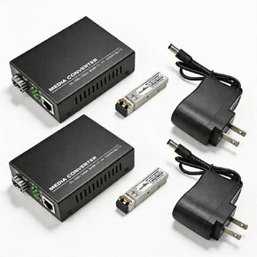A Pair of 1.25G/s DX Gigabit Multi-Mode Fiber Ethernet Media Converter with 2PCS DX SFP LC Dual Transceiver Module Included, 10/100/1000Base-Tx to 1000Base-SX SMF RJ45 to SFP Slot up to 550M in Kuwait