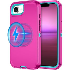 I-HONVA for iPhone 16e Case [Compatible with MagSafe] Shockproof 3-Layer Full Body Protection [Without Screen Protector] Rugged Heavy Duty Cover Case for Apple iPhone 16e 6.1",Rose Red/Green in Kuwait