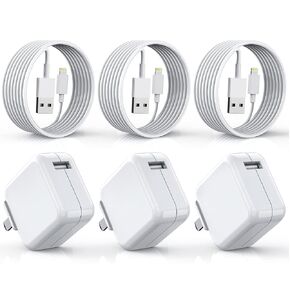 [3 Pack] iPad Charger, iPhone Charger 【MFi Certified】 Long Lightning Cable 10 Foot Lightning Charging Cord with 12W Wall Foldable Block Portable Travel Plug Charging for iPad/iPadMini/iPadAir, iPhone in Kuwait