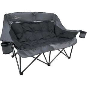 Black Sierra Double Loveseat Comfort Camping Couch, Oversized Folding Chair for Adults, 600‑lb Capacity, Plush Padded Heavy Duty Outdoor Seat with Cup Holders & Carry Bag for Beach, RV in Kuwait