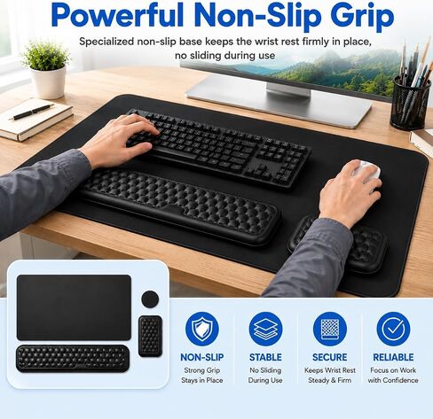4-in-1 Ergonomic Wrist Rest for Keyboard & Mouse, Non-Slip Desk Mat with Coaster, Soft Memory Foam Keyboard Wrist Rest Set Comfort for Office, Work, Gaming in Kuwait