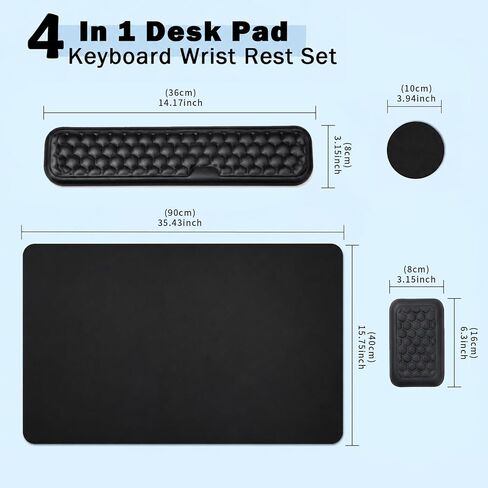 4-in-1 Ergonomic Wrist Rest for Keyboard & Mouse, Non-Slip Desk Mat with Coaster, Soft Memory Foam Keyboard Wrist Rest Set Comfort for Office, Work, Gaming in Kuwait