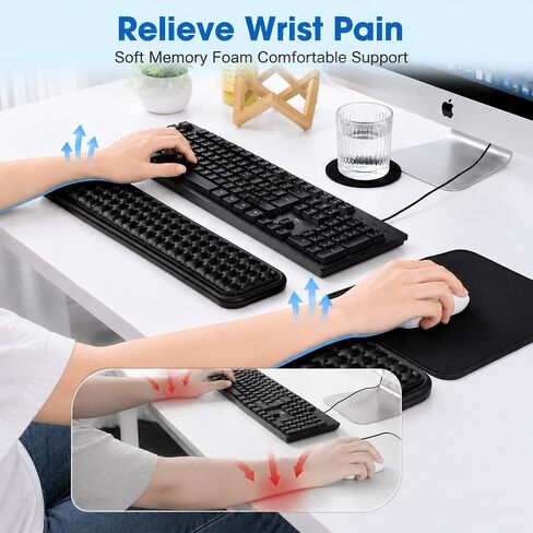4-in-1 Ergonomic Wrist Rest for Keyboard & Mouse, Non-Slip Desk Mat with Coaster, Soft Memory Foam Keyboard Wrist Rest Set Comfort for Office, Work, Gaming in Kuwait