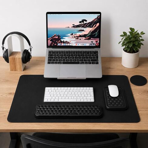 4-in-1 Ergonomic Wrist Rest for Keyboard & Mouse, Non-Slip Desk Mat with Coaster, Soft Memory Foam Keyboard Wrist Rest Set Comfort for Office, Work, Gaming in Kuwait