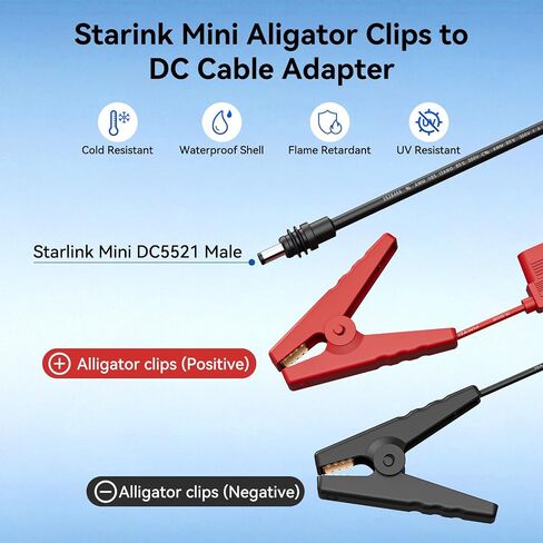 Starlink Mini Power Cable, Alligator Clips to DC Cable 12-48V Input Adapter for Starlink Mini, 12AWG DC Power Cable with 20A Fuse Protection, DC5521 Male Connector for RV, Car Battery(6.5FT) in Kuwait