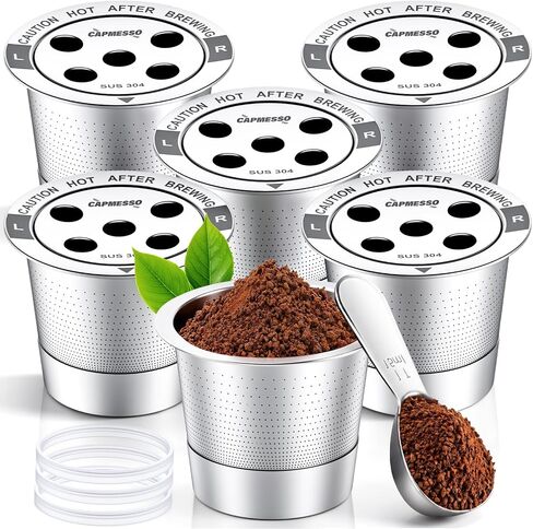 CAPMESSO Reusable K Cups for Keurig: 4-Pack 5-Hole All Stainless Steel Pods in Kuwait