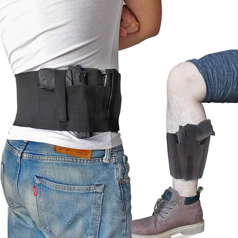Bundle of Belly Band + Ankle Holster, Concealed Carry with Magazine Pocket/Pouch for Women Men Compatible with Glock, Ruger LCP, M&P Shield, Sig Sauer, Ruger, Kahr, Beretta, 1911, etc in Kuwait