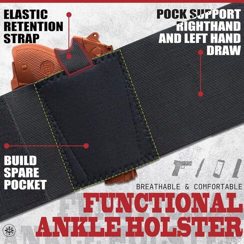 Bundle of Belly Band + Ankle Holster, Concealed Carry with Magazine Pocket/Pouch for Women Men Compatible with Glock, Ruger LCP, M&P Shield, Sig Sauer, Ruger, Kahr, Beretta, 1911, etc in Kuwait