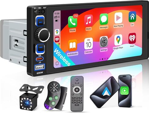 6.8" Single Din Car Stereo with Wireless CarPlay, Android Auto Car Radio in Kuwait