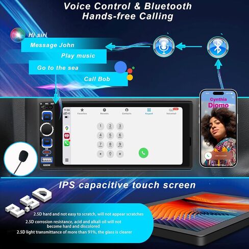 6.8" Single Din Car Stereo with Wireless CarPlay, Android Auto Car Radio in Kuwait