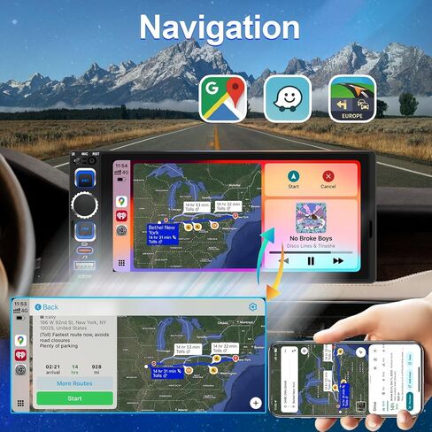 6.8" Single Din Car Stereo with Wireless CarPlay, Android Auto Car Radio in Kuwait