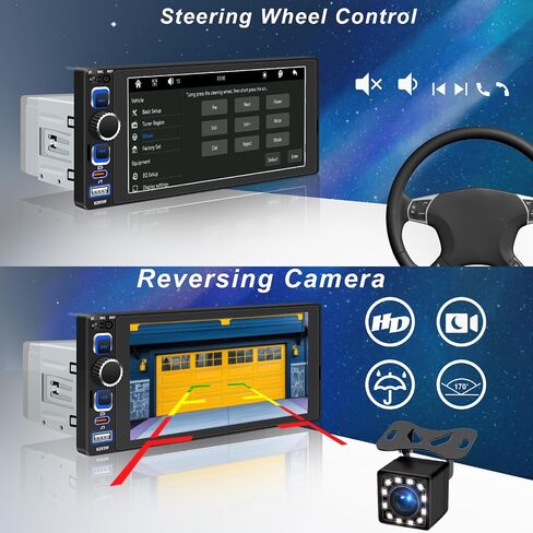 6.8" Single Din Car Stereo with Wireless CarPlay, Android Auto Car Radio in Kuwait