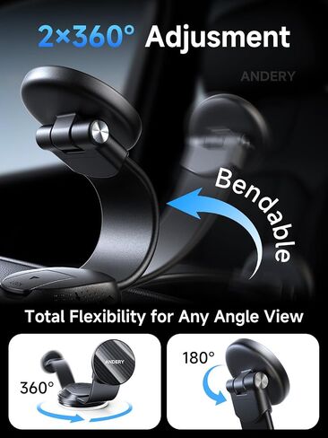 ANDERY Car Phone Holder for MagSafe [360° Adjustable Memory Alloy Arm | 2400gf Strongest Magnetic Power] Bendable Car Mount, Phone Holders for Your Car for iPhone and All Smartphones, Carbon Fiber in Kuwait