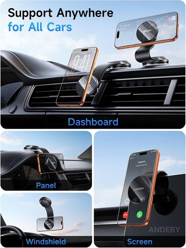 ANDERY Car Phone Holder for MagSafe [360° Adjustable Memory Alloy Arm | 2400gf Strongest Magnetic Power] Bendable Car Mount, Phone Holders for Your Car for iPhone and All Smartphones, Carbon Fiber in Kuwait