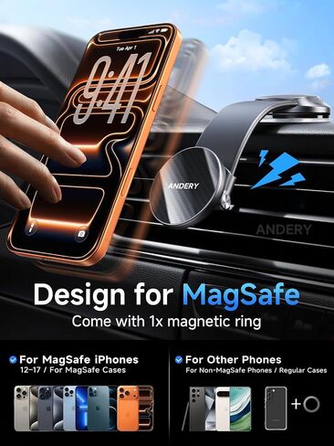 ANDERY Car Phone Holder for MagSafe [360° Adjustable Memory Alloy Arm | 2400gf Strongest Magnetic Power] Bendable Car Mount, Phone Holders for Your Car for iPhone and All Smartphones, Carbon Fiber in Kuwait