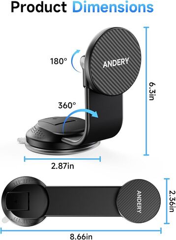 ANDERY Car Phone Holder for MagSafe [360° Adjustable Memory Alloy Arm | 2400gf Strongest Magnetic Power] Bendable Car Mount, Phone Holders for Your Car for iPhone and All Smartphones, Carbon Fiber in Kuwait