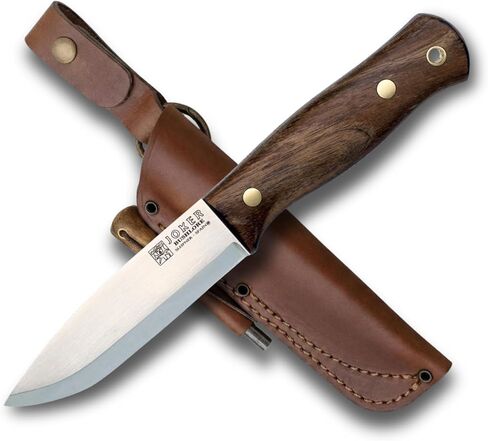 Joker Bushlord CL138-P Bushcraft Knife, 4.5 in Scandi Steel Fixed Blade, Curly Birch and Walnut Handle, Leather Sheath with Ferro Rod for Backpacking, Camping, Survival and Hunting in Kuwait