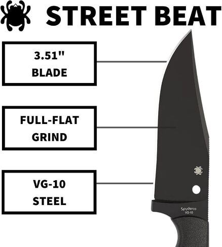 Spyderco Street Beat Fixed Blade Knife with 3.51" VG-10 Steel Black Blade and Premium Injection-Molded Polymer Sheath - PlainEdge - FB15PBBK in Kuwait