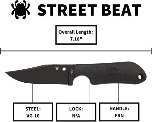 Spyderco Street Beat Fixed Blade Knife with 3.51" VG-10 Steel Black Blade and Premium Injection-Molded Polymer Sheath - PlainEdge - FB15PBBK in Kuwait