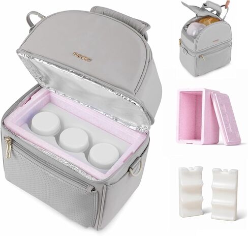 SUNVENO Breast Milk Cooler Bag with Detachable Insulation Box, Double-Layer Pumping Travel Bag for Work & Daycare, Fits Bottles, Ice Packs and Pump Parts,Green in Kuwait