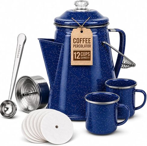 Toughty 12 Cup Enamel Coffee Percolator, Camping Stovetop Coffee Pot, Black in Kuwait